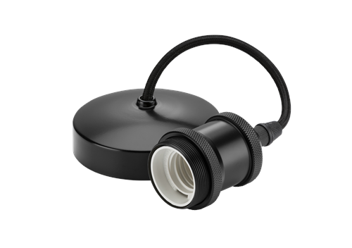 6" E27 Vintage Pendant Set Matt Black 230v Ip20 80w