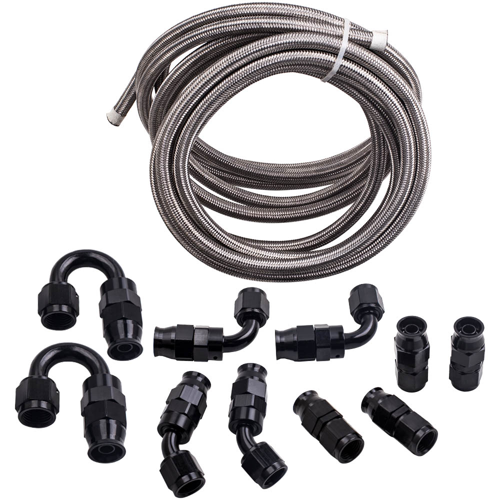 MaXpeedingrods 20FT AN6 6AN Stainless Steel Teflon/PTFE Fuel Line Black Fitting E85 Ethanol