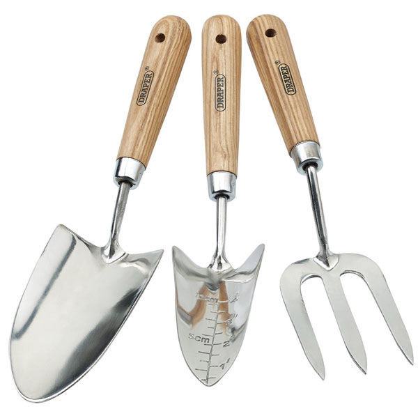 Draper Stainless Steel Hand Fork And Trowels Set With Ash Handles (3 Piece) 09565