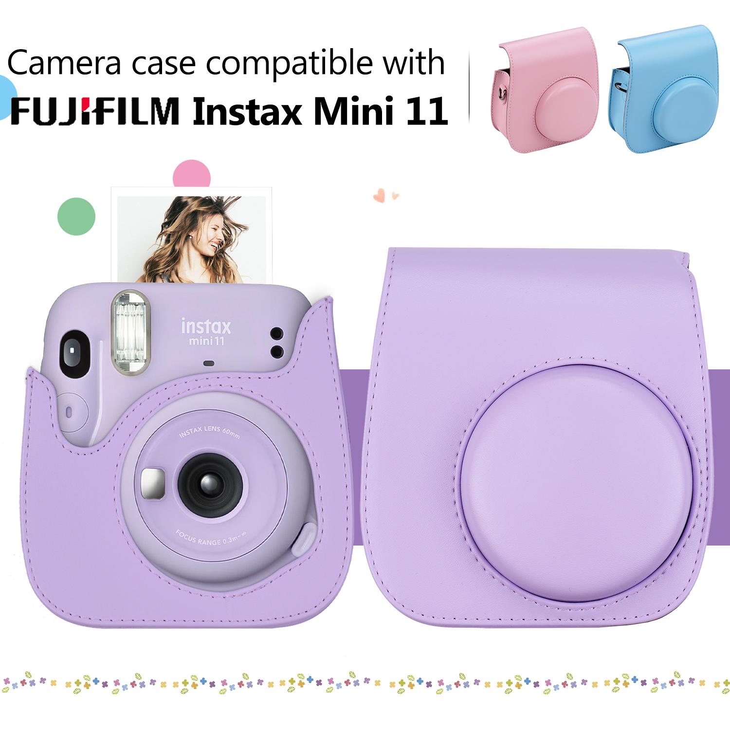 TOMTOP JMS Portable Instant Camera Case Bag Holder PU Leather with Shoulder Strap Compatible with Fujifilm purple