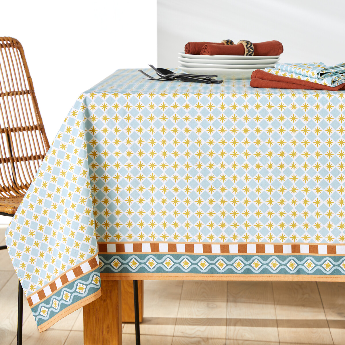 La Redoute Interieurs Augusta Geometric Recycled Polycotton Tablecloth by La Redoute