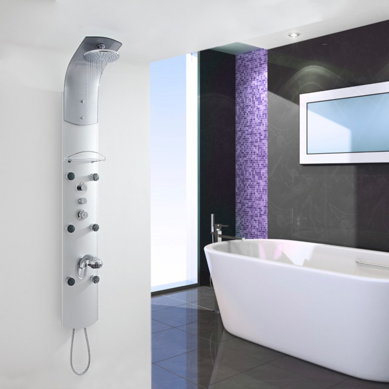 Hudson Reed Milano Baya - Modern Exposed Thermostatic Shower Tower Panel with Large Shower Head, Hand Shower and Body Jets - Chrome