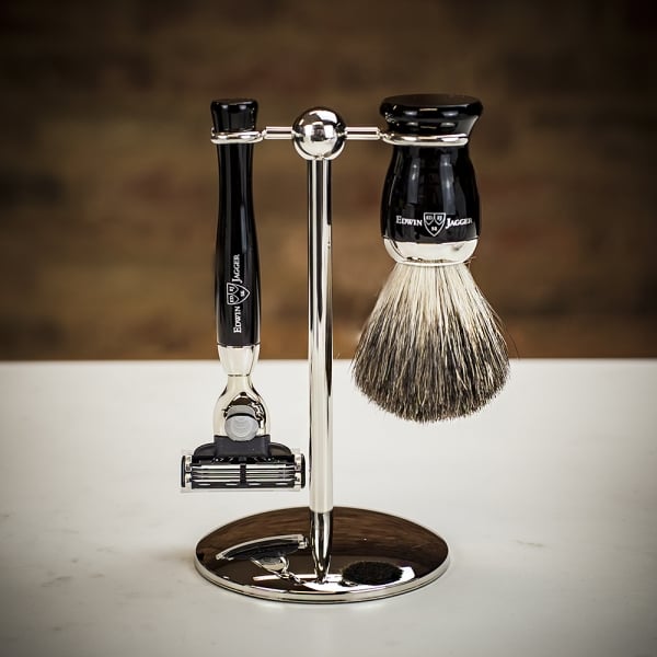 Edwin Jagger 3pc Mach3 Shaving Set - Ebony - can be Engraved or Personalised