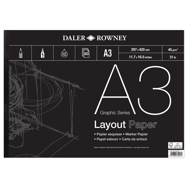 Daler-Rowney Graphic Series A3 Layout Pad 45gsm 80 White Sheets