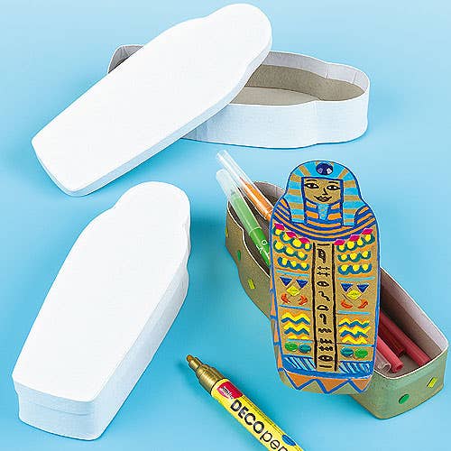 Baker Ross Egyptian Sarcophagus Pencil Boxes - 3 Craft Pencil Boxes Made Out Of Sturdy Card. DIY Pencil Case. Size 20cm x 7cm x 4cm.