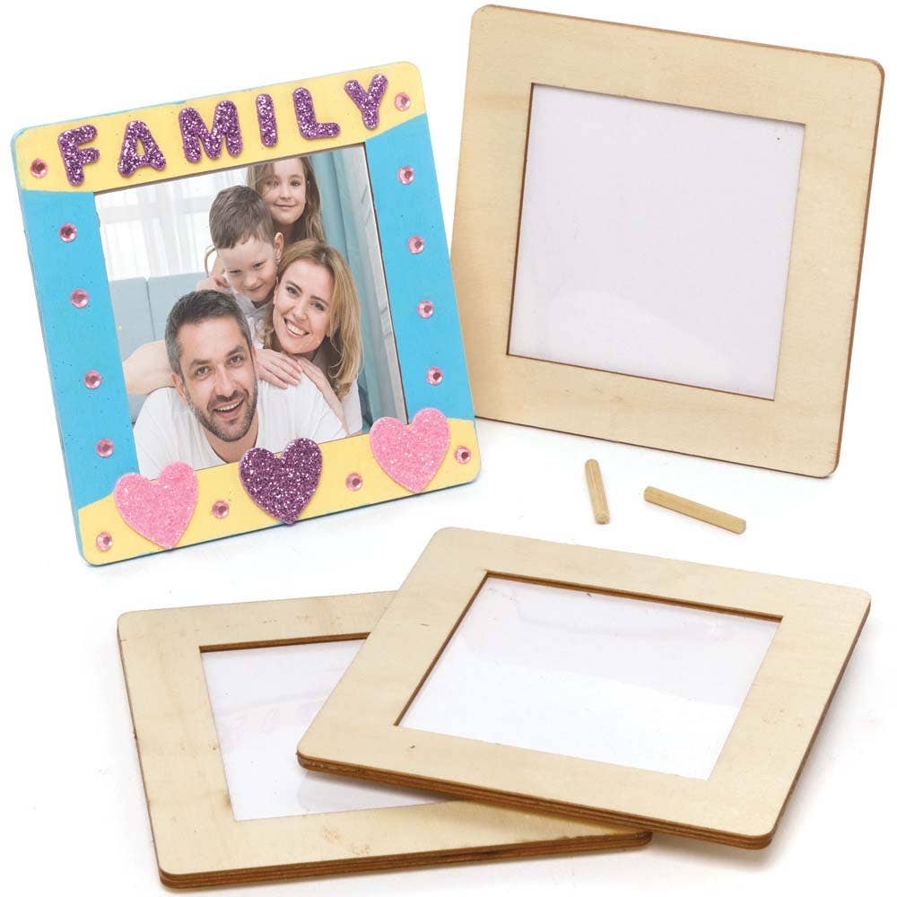 Baker Ross Square Wooden Photo Frames (Pack of 4)