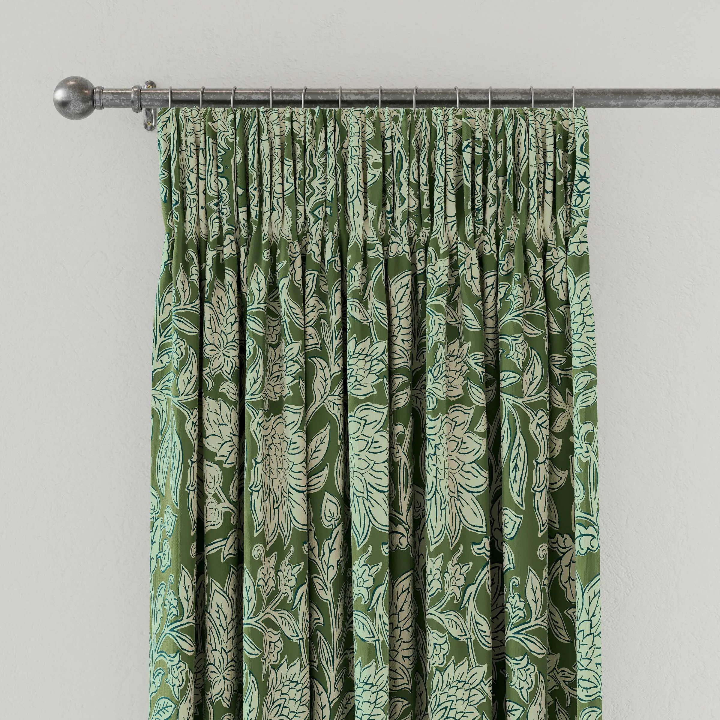 Land & Shore Rowallane Lined Curtains 90" x 90", Green