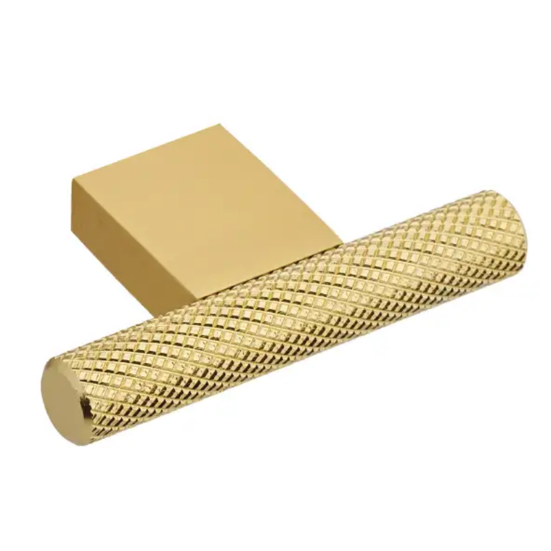 Elite Knobs & Handles Kensington Knurled Cabinet &amp; Draw T-Knob - Brushed Brass - 60mm - Elite Knobs &amp; Handles