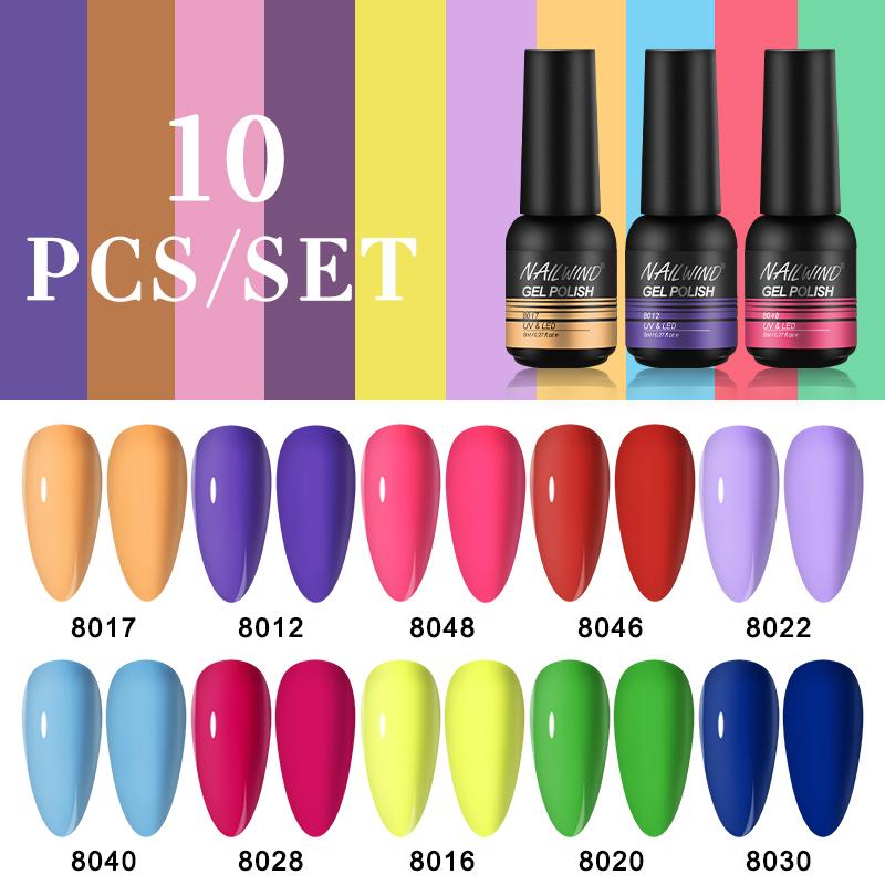 10-teiliges Gel-Nagel-Set, 8 ml, zum Einweichen, UV-Gel-Lack, langlebiges Nagellack-Set für Nail-Art-Design, ausgehärtet durch Nagellampentrocknung