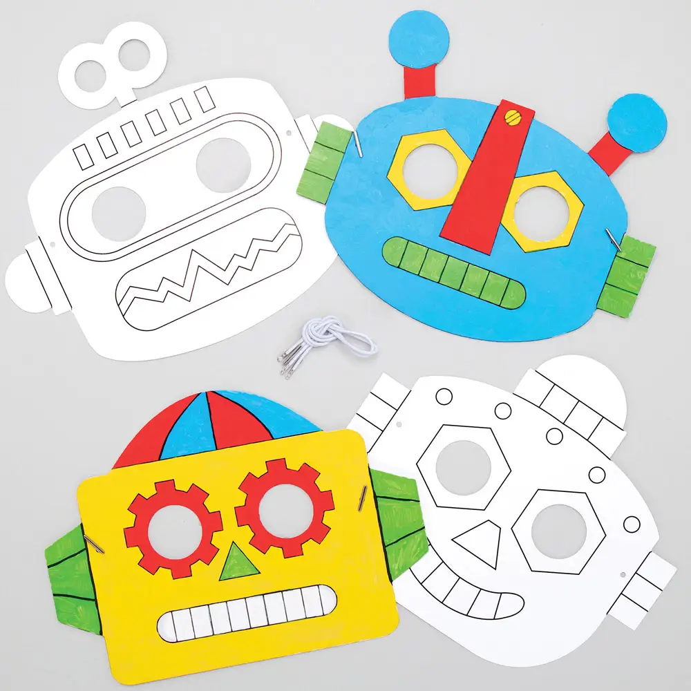 Baker Ross Robot Craft Masks - 8 Card Masks In Different Designs. Colouring Craft Masks For Kids. Size 19-22cm.