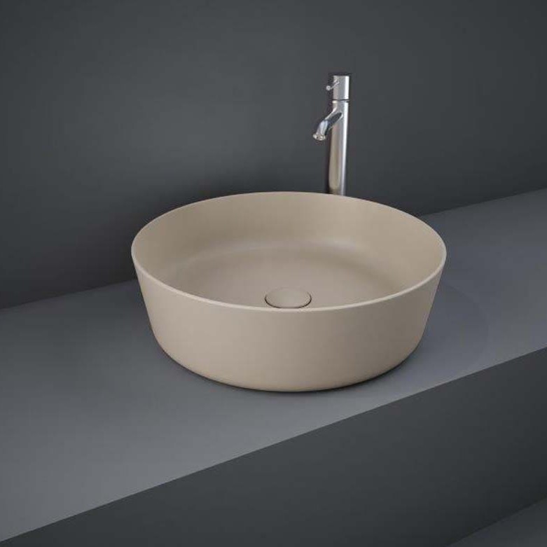 HudsonReed RAK Feeling - Matt Cappuccino Modern Round Countertop Basin - 420mm (No Tap-Holes)
