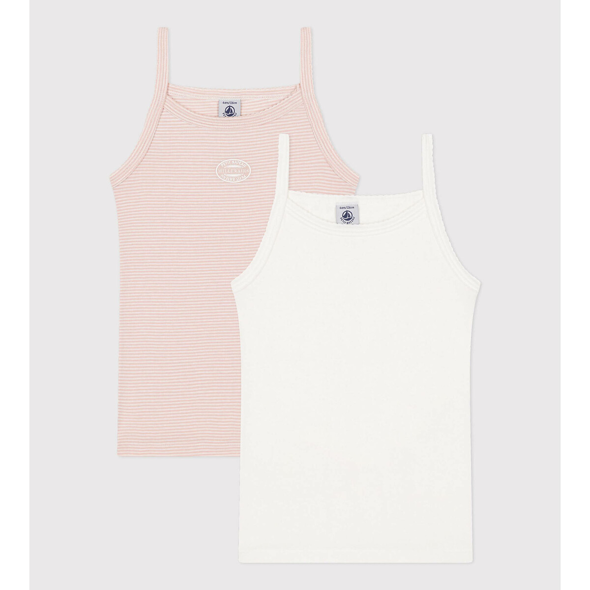 Petit Bateau Girls Pack Of 2 Vests With Shoestring Straps In Cotton