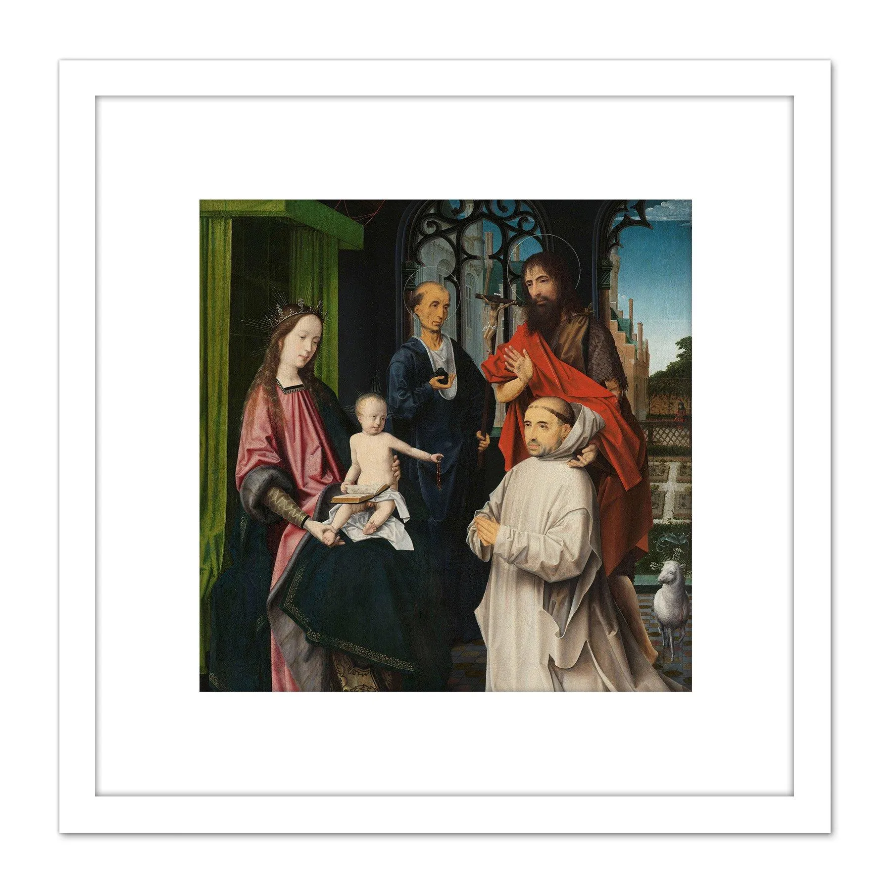 Artery8 Provoost Virgin Child Enthroned Saints Jerome John 8X8 Inch Square Wooden Framed Wall Art Print Picture with Mount