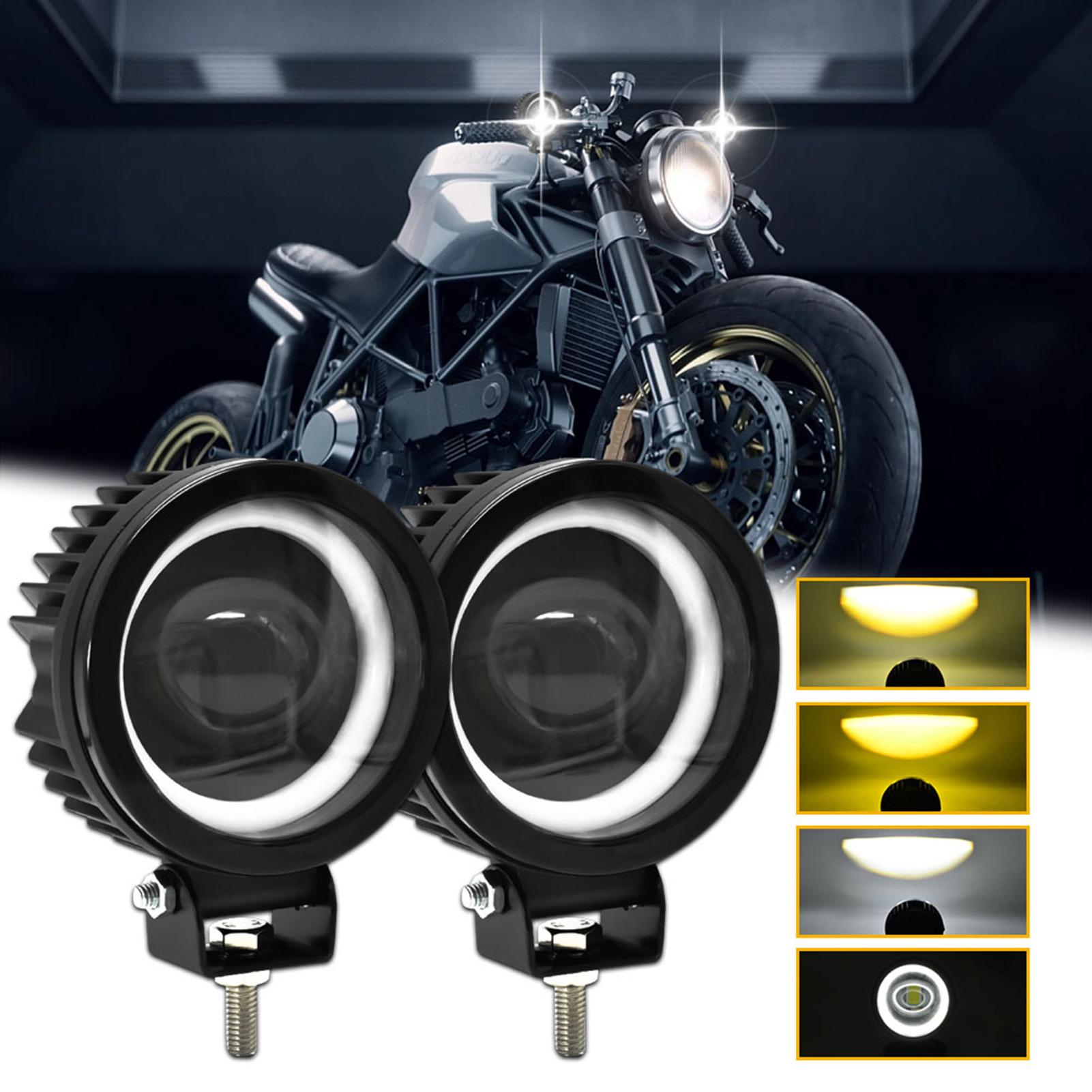 Neoglint Motorcycle LED Driving Lights, 60W 6000LM 6000K/3000K Super Bright Amber White Spotlights Round black