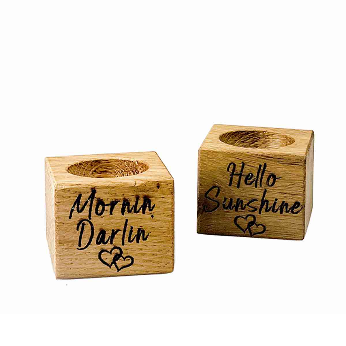 Selbrae House Set Of 2 Oak Egg Cups - Hello&#44; Mornin
