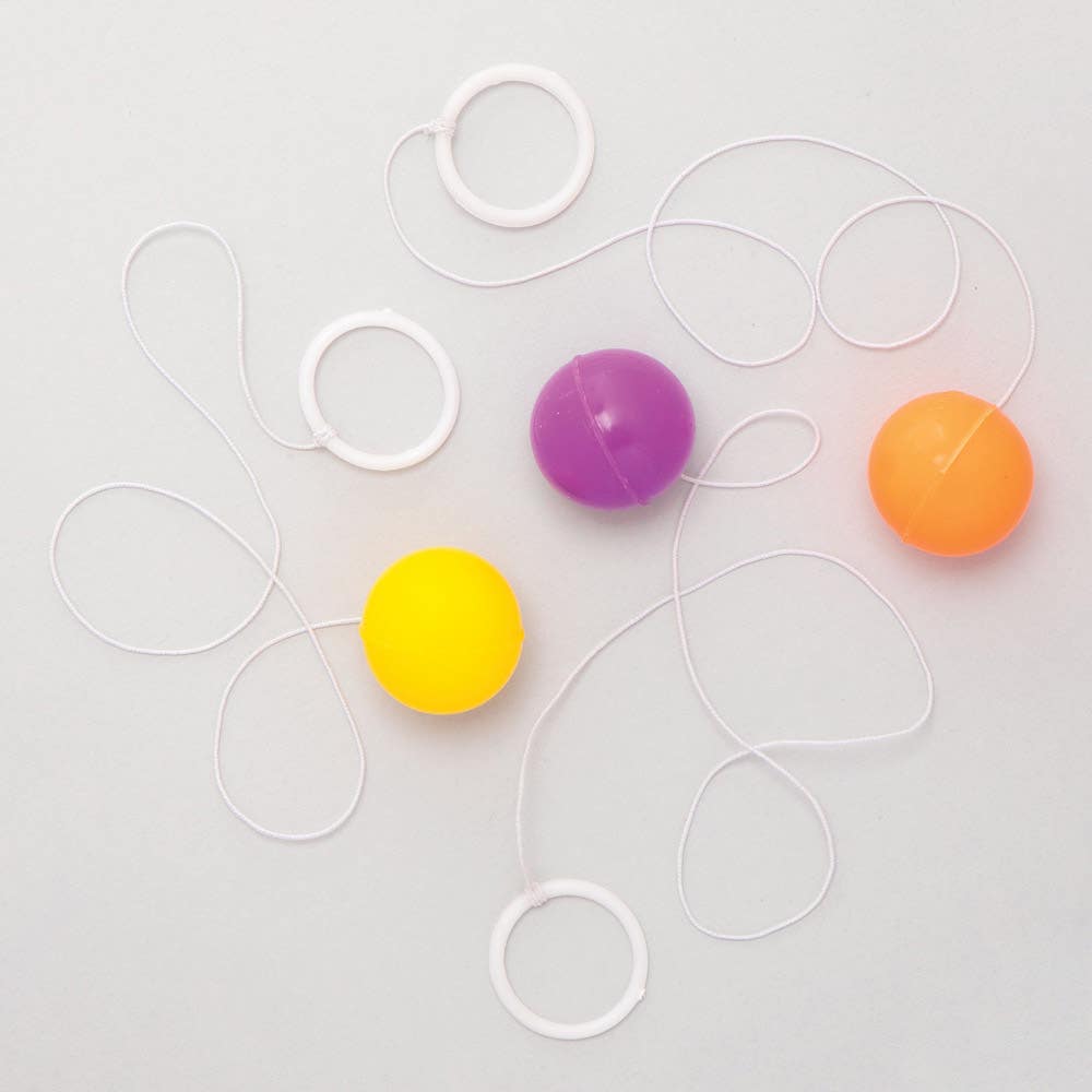 Baker Ross Neon Return Balls - 10 Ball Toys In 5 Colours. Kids Hand Eye Coordination Toys. Fun Party Bag Fillers. Length 15cm, Ball 2.5cm.