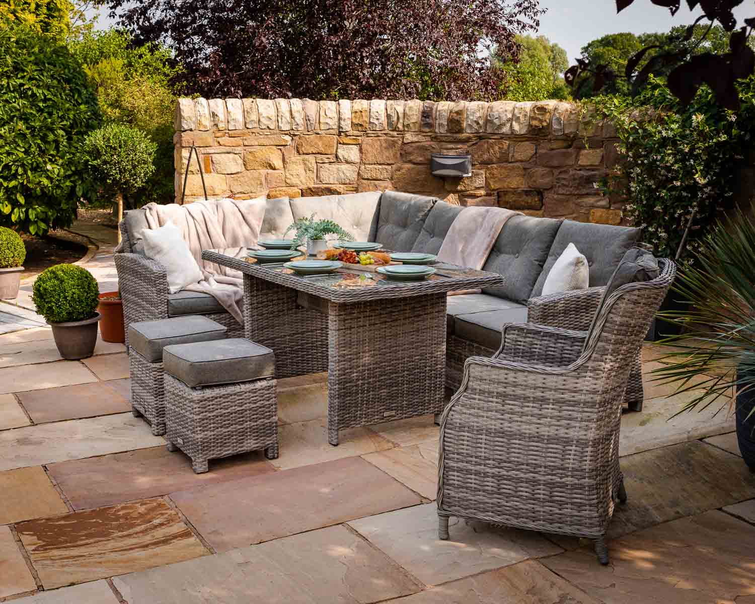 Rattan Direct Rattan Garden Corner Dining Set with Chair in Grey - Sorrento
