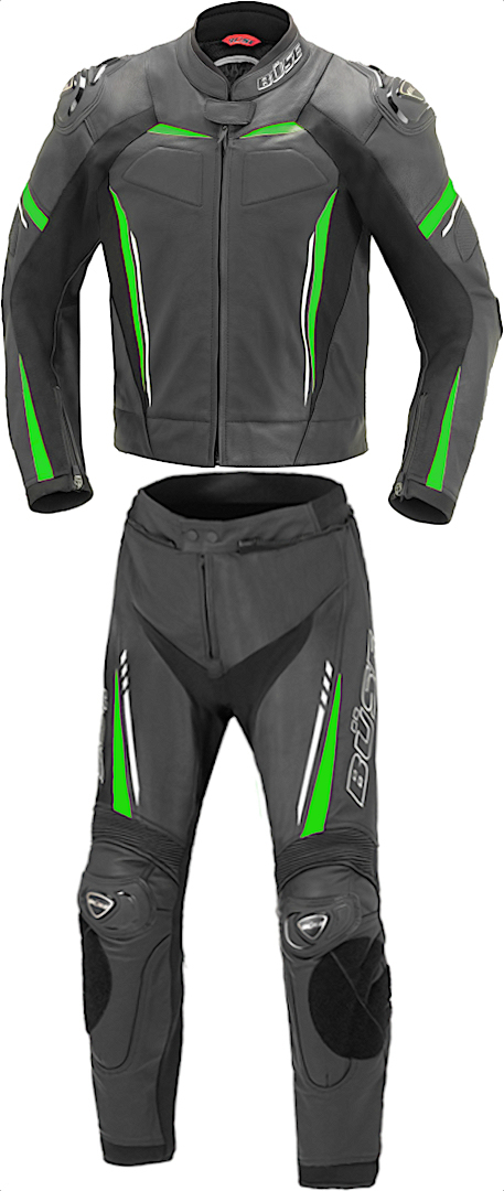 Büse Imola Two Piece Motorcycle Leather Suit, black-green, Size 52, black-green, Size 52