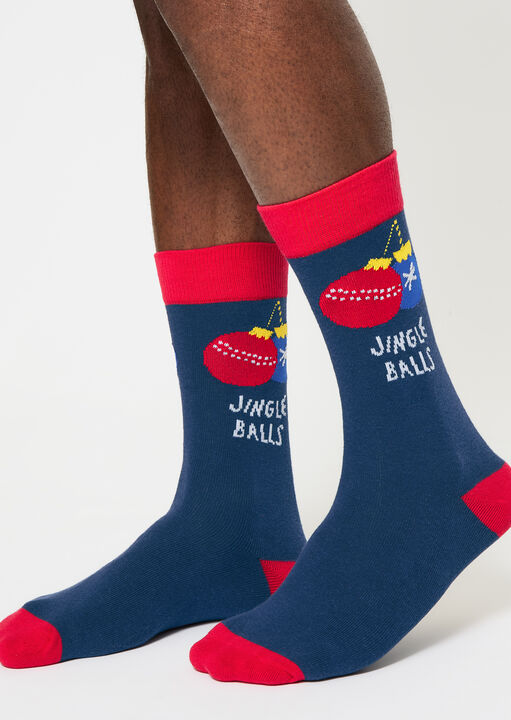 Ann Summers Jingle Balls Socks, , Red/Navy - Contrasting toe, heel and ankle cuff