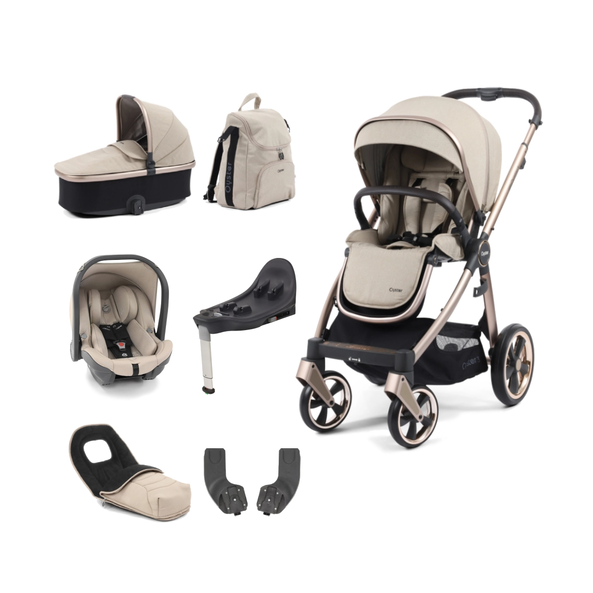 Babystyle Oyster 3 Champagne Chassis Stroller - Creme Brulee
