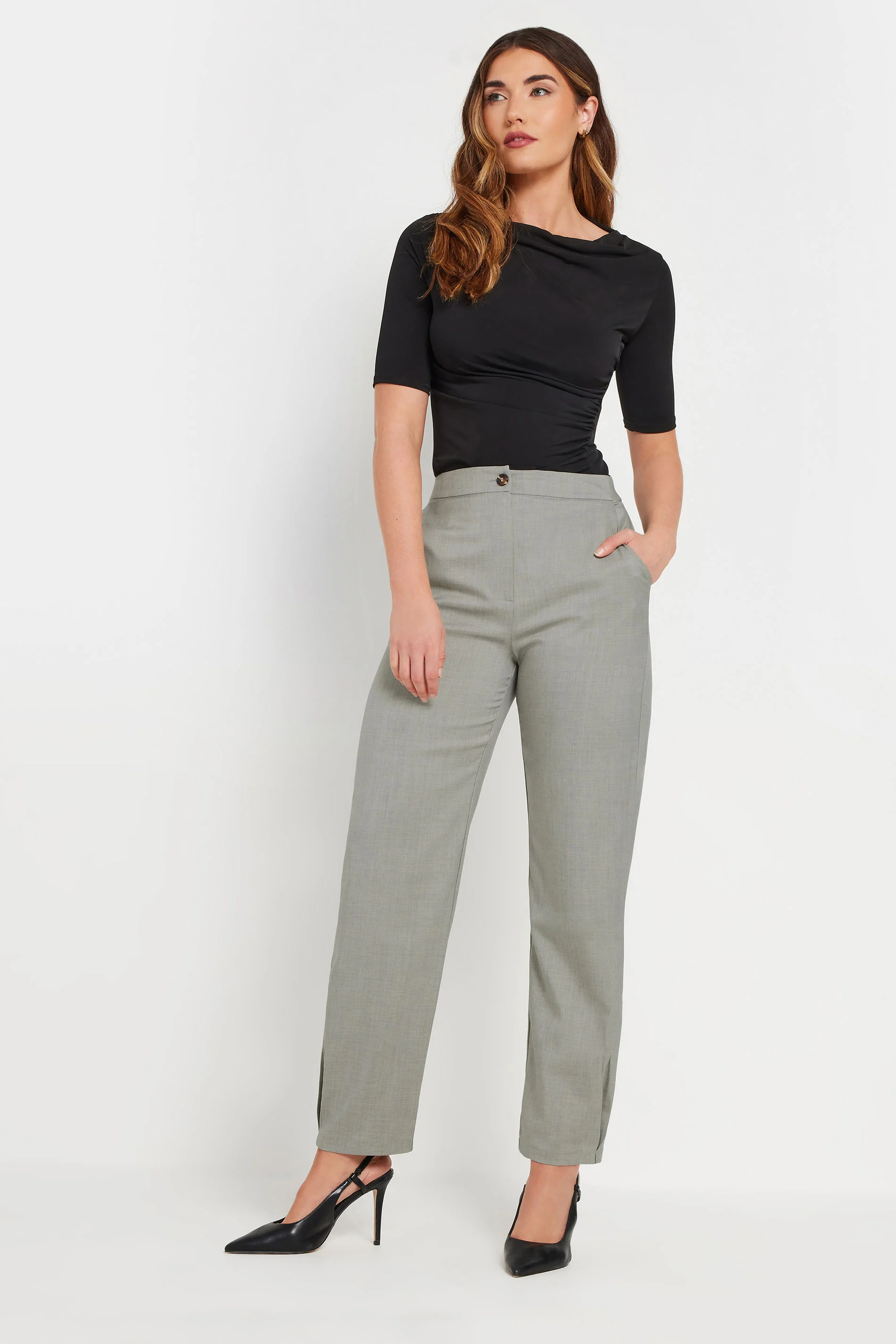 Lts Tall Light Grey Pleated Barrel Leg Trousers Long > 22 | Tall Women's Smart Trousers