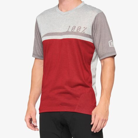 100% Airmatic Short Sleeve MTB Jersey  - Cherry Red / Grey / Small
