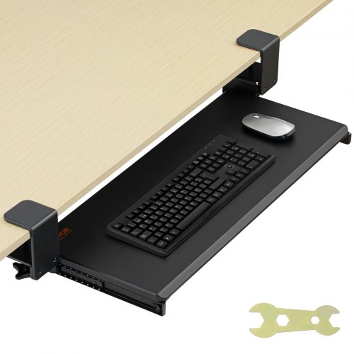  Keyboard Tray Under Desk, Pull out Keyboard/Mouse Tray Under Desk with Sturdy No-drill C Clamp Mount, Large 26.8 x 11 inch Slide-out Computer Dr