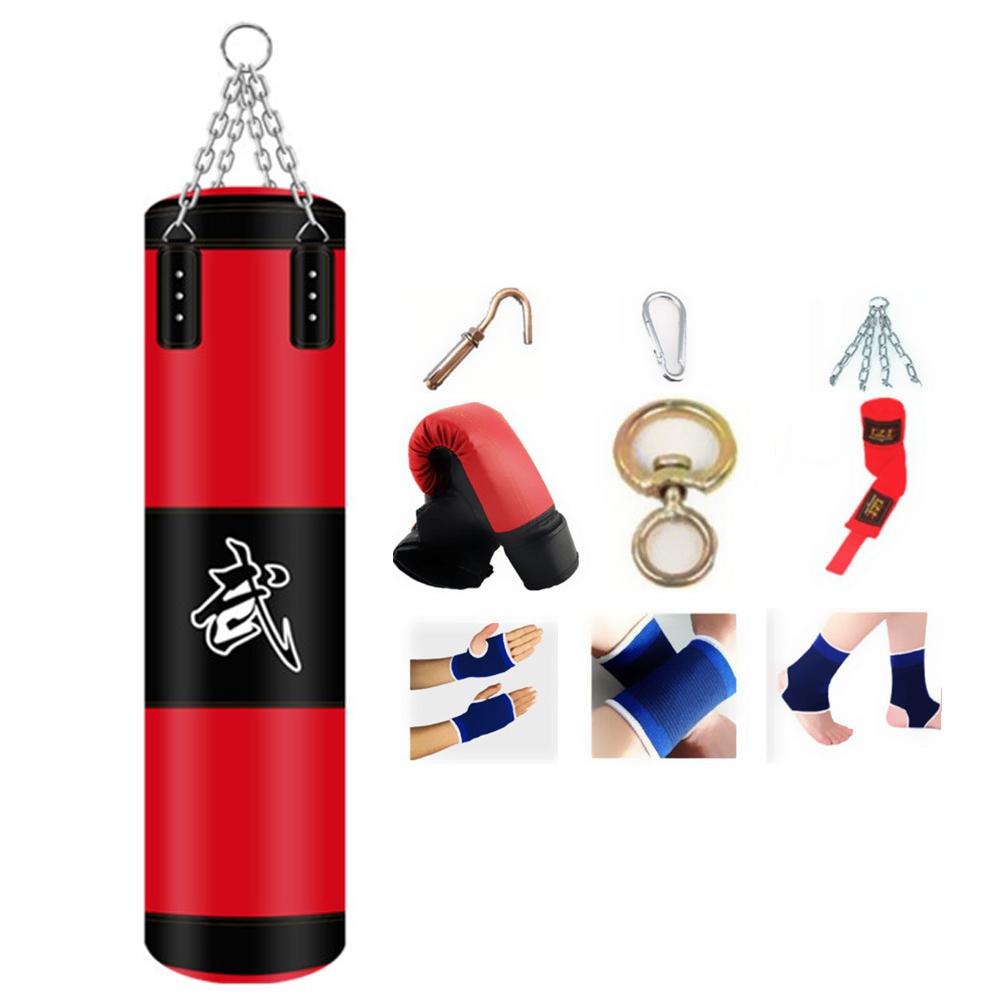 TOMTOP JMS Boxing Bag 4ft Unfilled Heavy Punching Bag Sparring Training Sandbag with Gloves Hand & Wrist & black/red