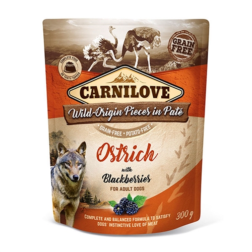CARNILOVE Dog Pate Pouch 300g - Ostrich with Blackberries
