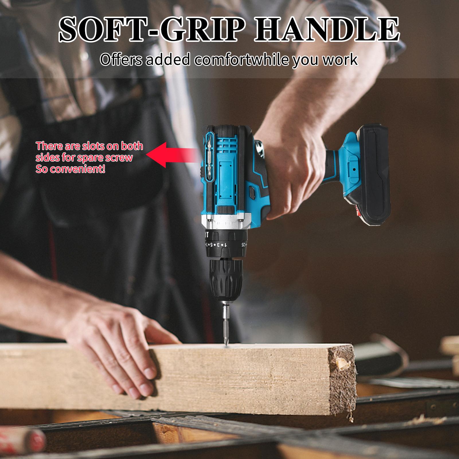 Cordless Drill Driver 21V Hand-held Electric Drill with 3/8inch Keyless Chuck LED Work Light for EU plug blue