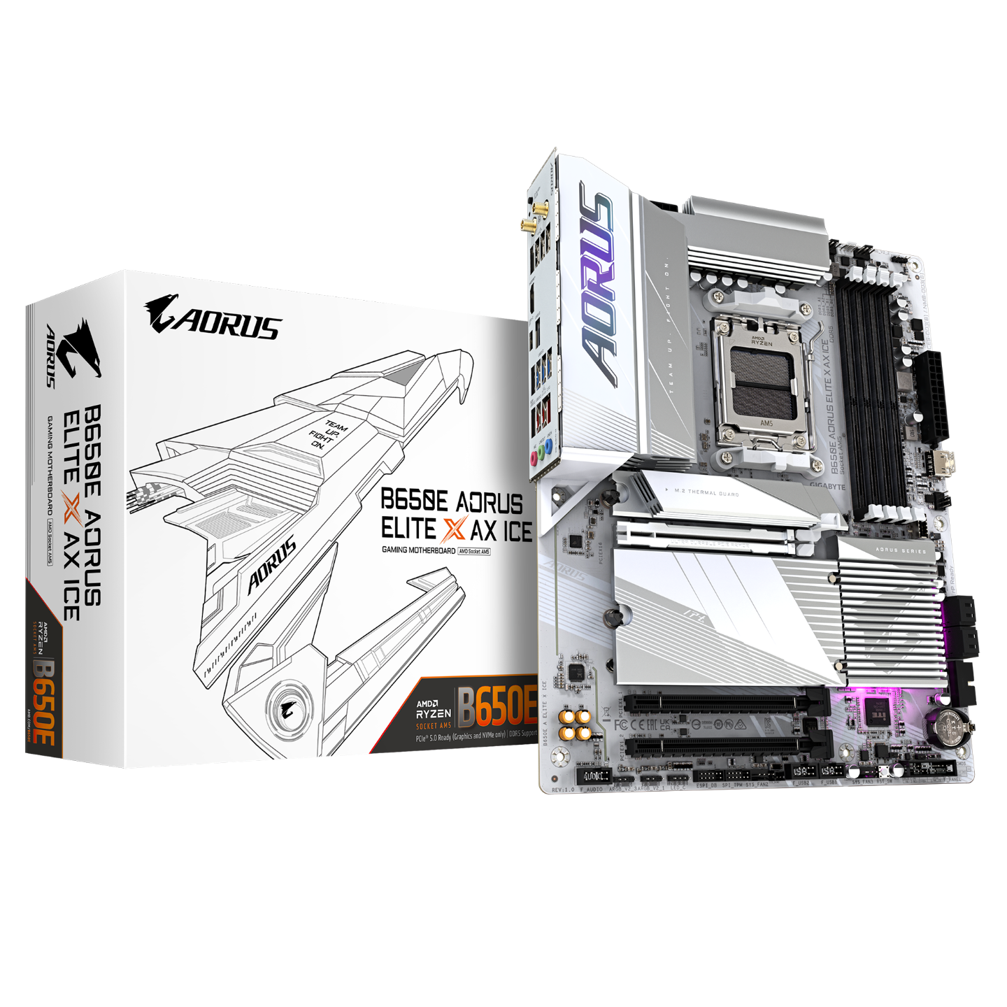  B650e Aorus Elite X Ax Ice Motherboard - Supports Amd Ryzen 8000 Cpus, 12+2+2 Phases Vrm, Up To 8000mhz Ddr5 (oc), 1xpcie 5.0 M2 + 2xpcie 4.0 M.2, Wi-fi 6e, 2.5gbe Lan, Usb 3.2 Gen 2