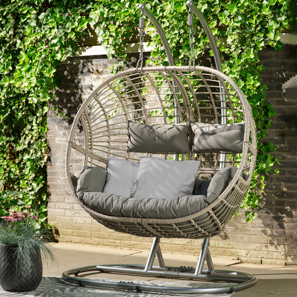 Dawson's Living Vienna Hanging Double Rattan Egg Swing Chair Hammock - Colour: Grey