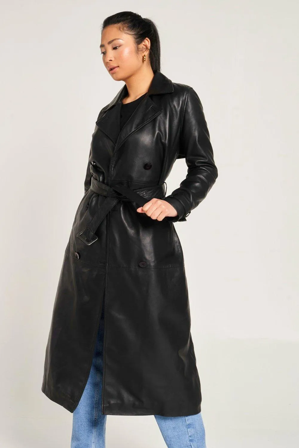 Real Leather Trench Coat