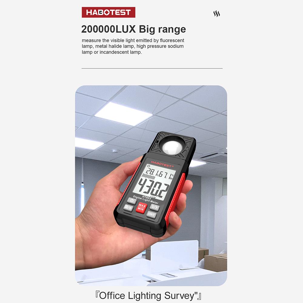 HABOTEST Ht603 Digital Lux Meter Light Meter 200,000 Lux Digital Illuminance Meter With Lcd