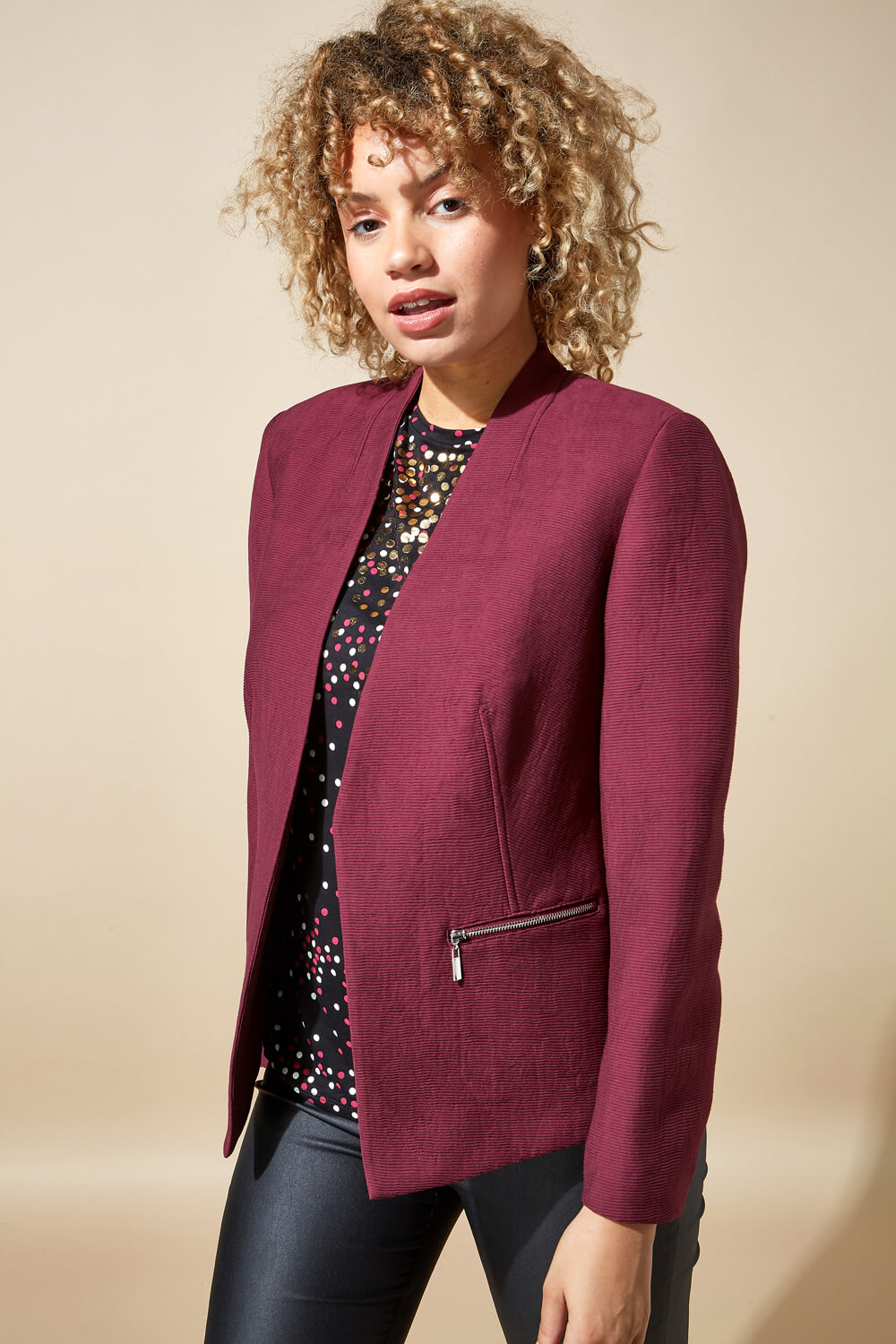 Roman Originals Zip Detail Tailored Jacket in Wine