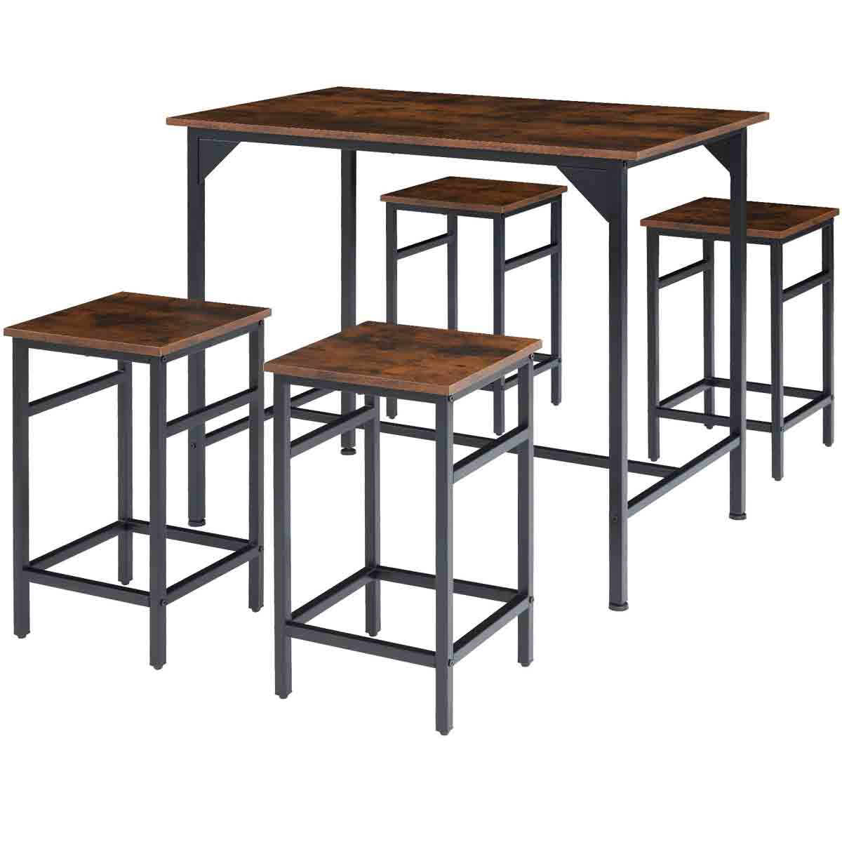 TecTake Edinburgh Dining Table With 4 Bar Stools - Dark Brown
