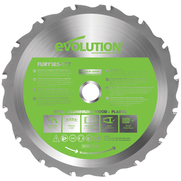 Evolution Power Tools Evolution FURY Multi-Purpose TCT Circular Saw Blade - 185 x 20mm 16T