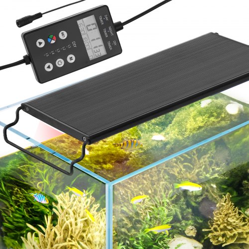 Aquarium Light with LCD Monitor, 14W Full Spectrum Fish Tank Light with 24/7 Natural Mode, Adjustable Brightness & Timer - Aluminum Alloy Shell