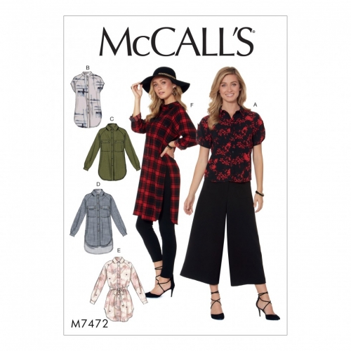 McCall Pattern McCall's Woman's Raglan Sleeve, Button Down Shirts and Tunics  Sewing Pattern M7472 Sizes - 6-22