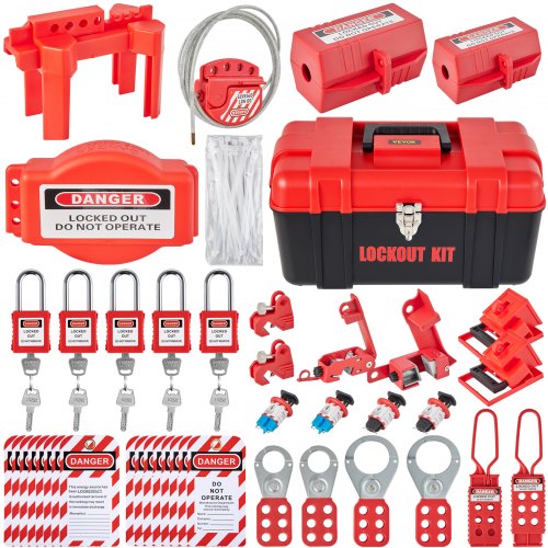  43 PCS Lockout Tagout Kits, Electrical Safety Loto Kit Includes Padlocks, 5 Kinds of Lockouts, Hasps, Tags & Ties, Box, Lockout Safety Tools for