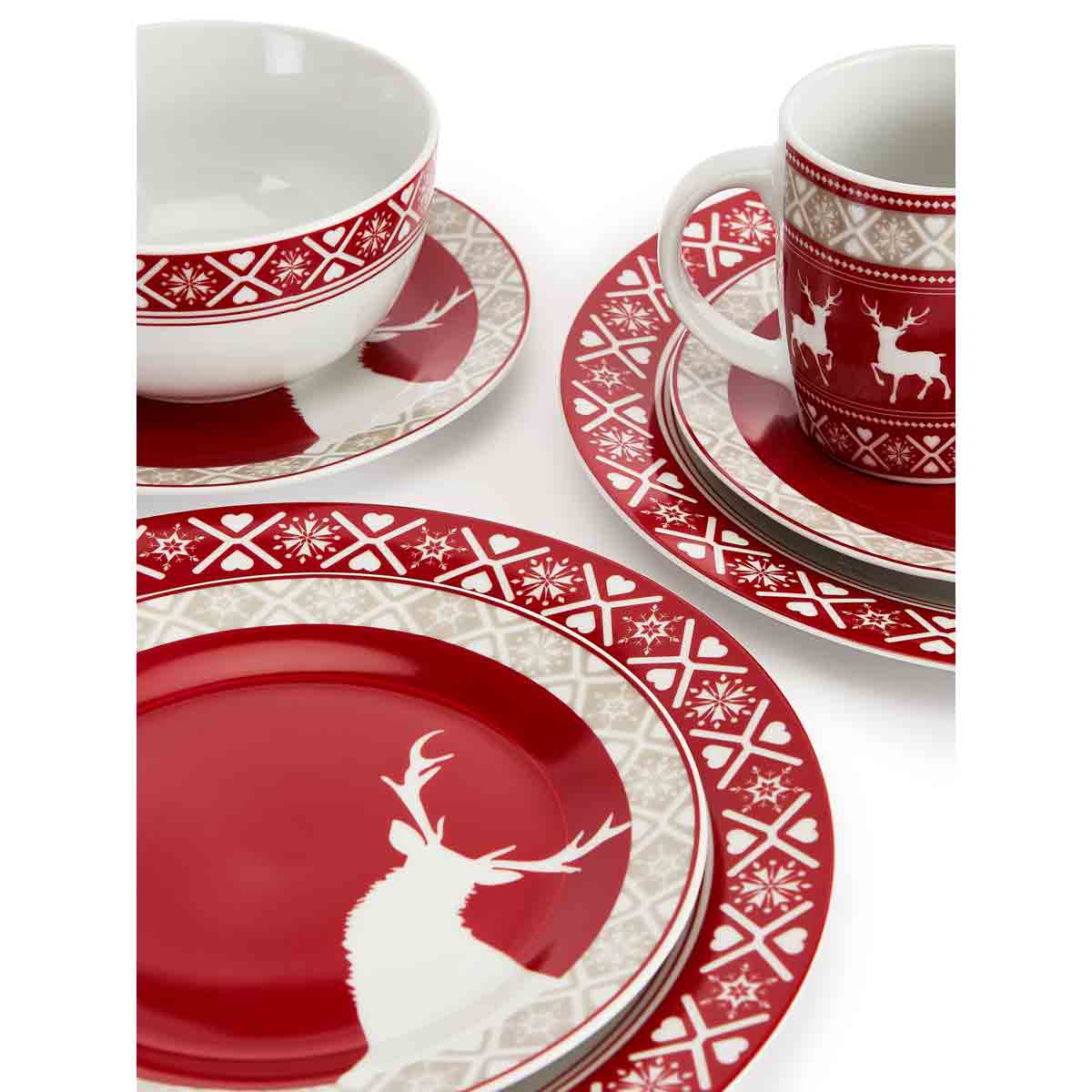 Robert Dyas Waterside Nordic Christmas Reindeer 16-Piece Dinner Set|