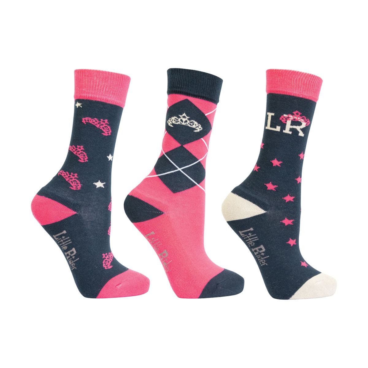 Hy Equestrian Sasha Socks By Little Rider Navy and Pink - Child 8-12