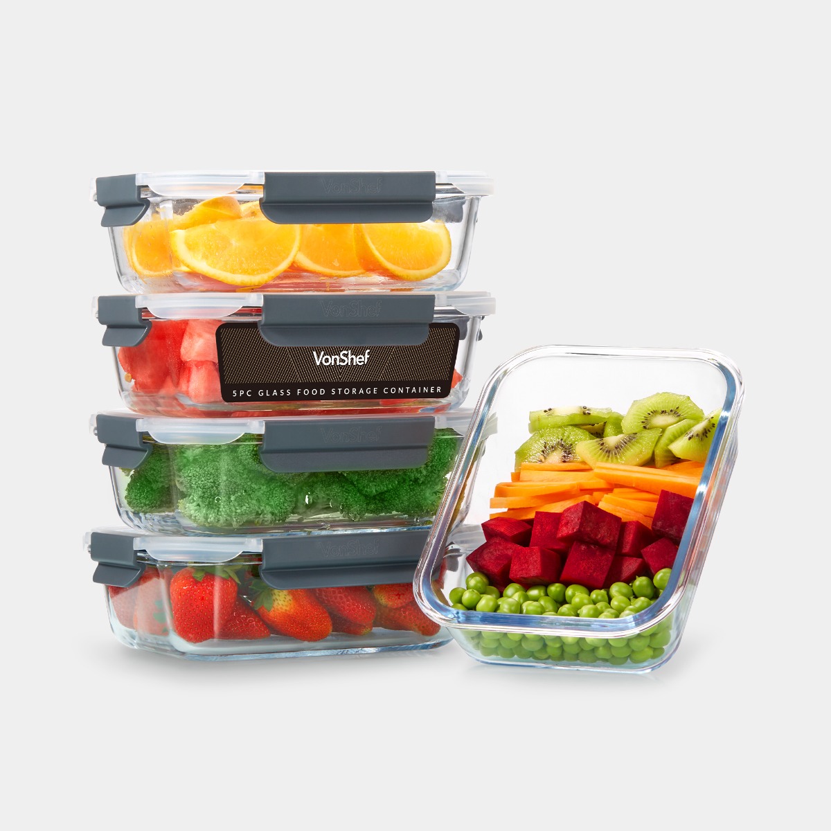 VonHaus 5pc Glass Food Storage Containers