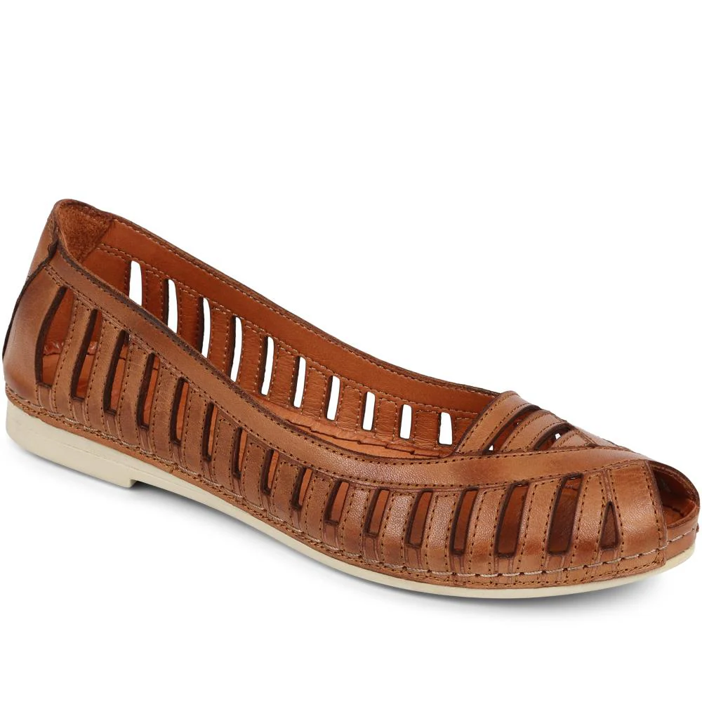 Leather Open-Toe Ballet Flats