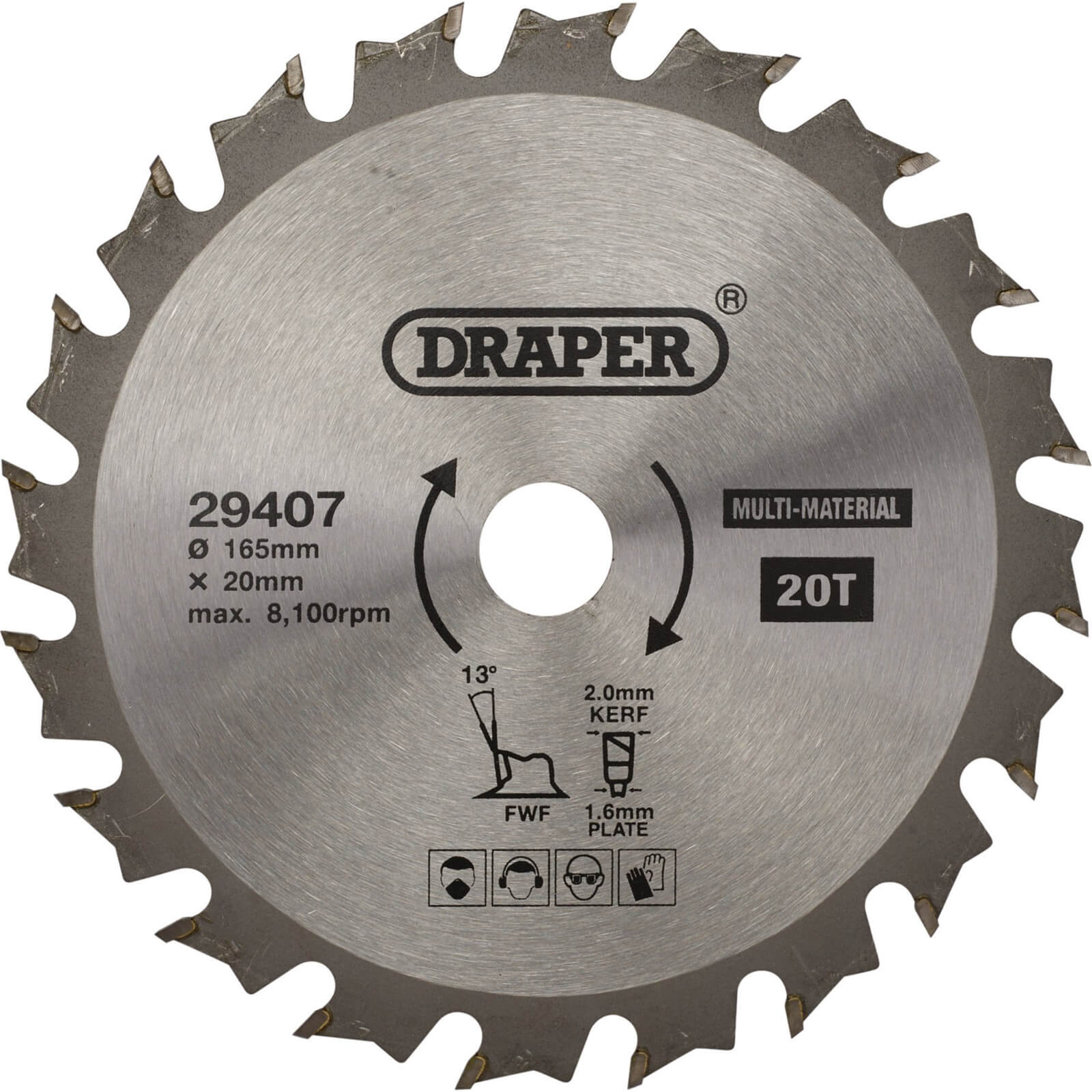 Draper 29407 TCT Multi-Purpose Circular Saw Blade 165 x 20mm 20T