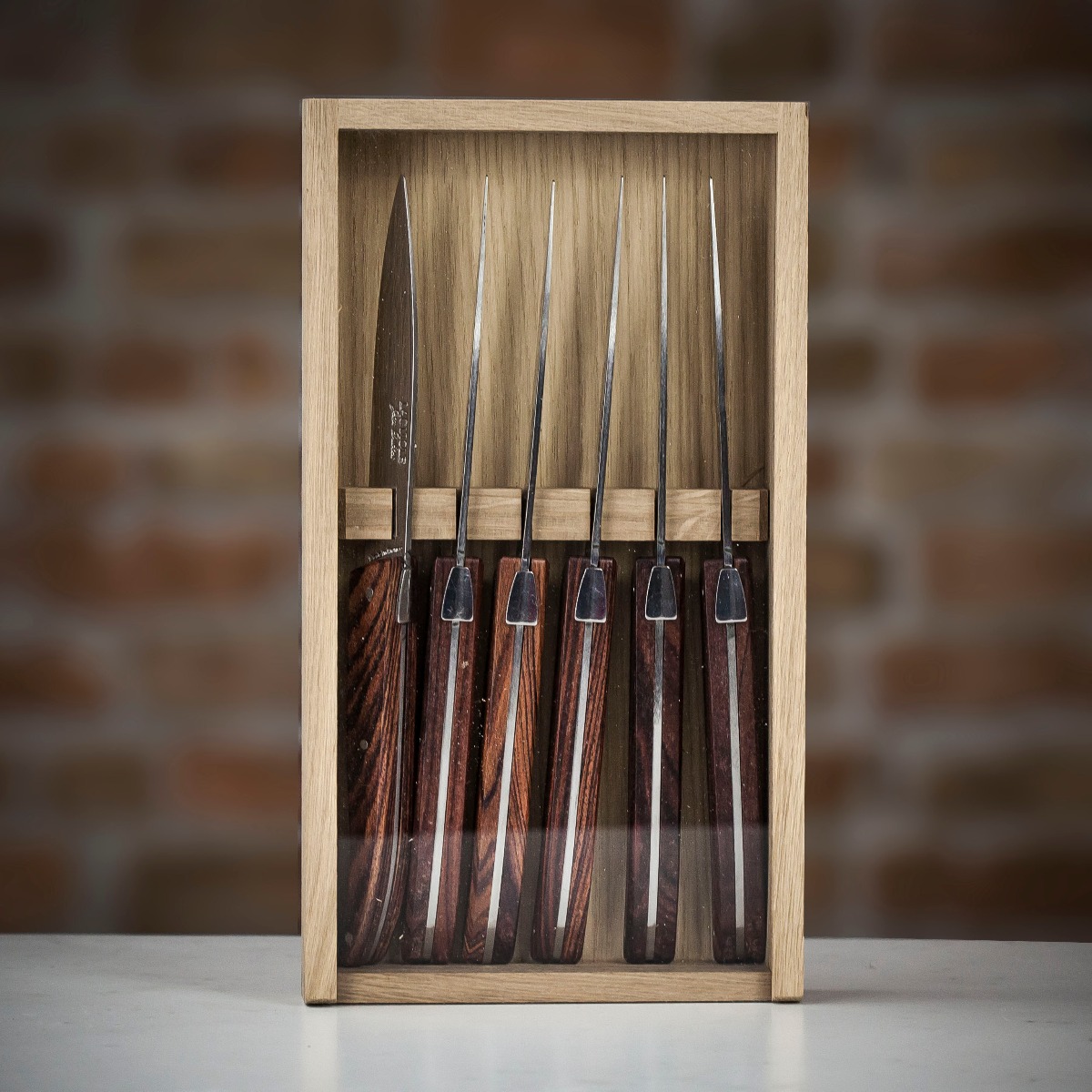 Jean Dubost Laguiole Design Steak Knives 6 Piece Set with Violet Wood Handles