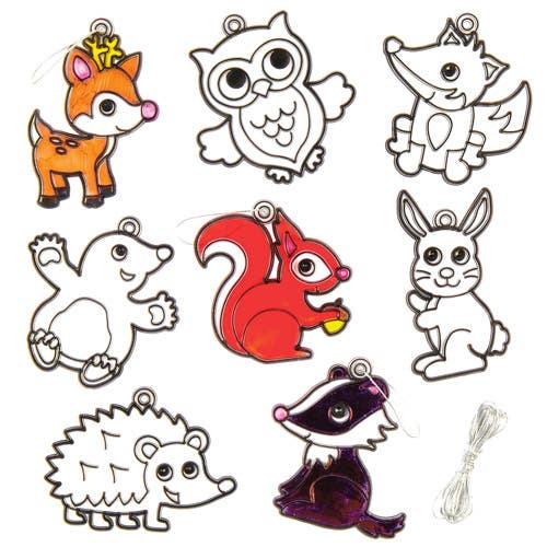 Baker Ross Forest Animal Craft Suncatchers - 8 Acrylic DIY Suncatchers. Suncatcher Painting For Kids. Stained Glass Suncatchers. Size 8-9.5cm.