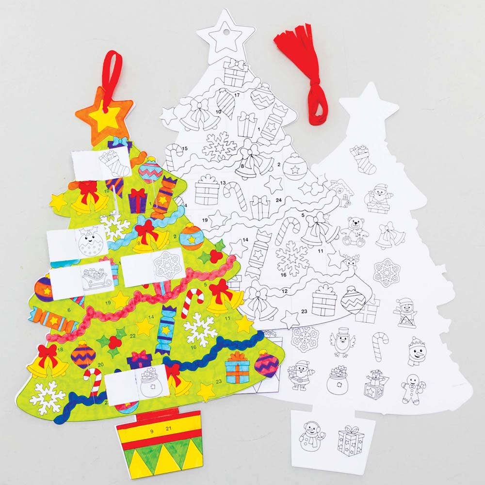 Baker Ross Christmas Tree Colour-in Advent Calendars (Pack of 5)