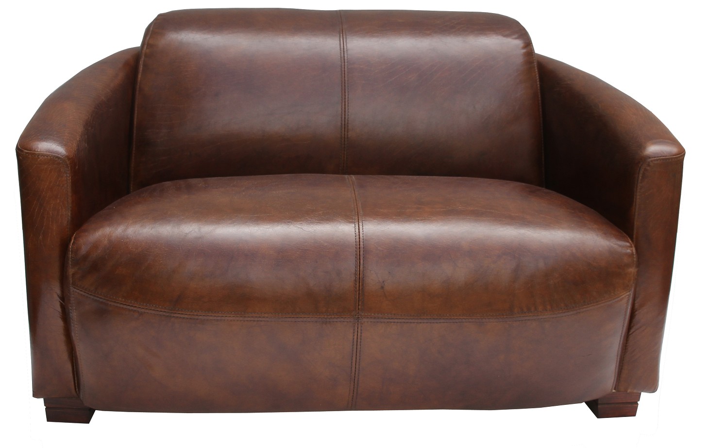 Brown Marlborough Genuine Vintage 2 Seater Tub Sofa Distressed Real Leather