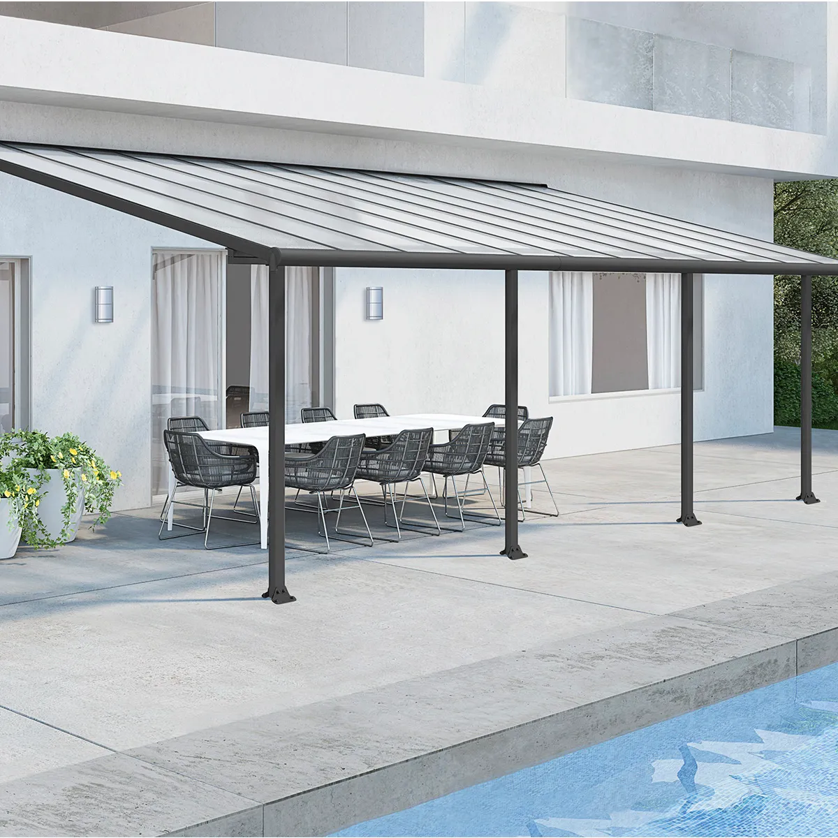 Palram - Canopia Olympia Patio Cover 3 x 7.30 Grey - Clear 10' x 24'